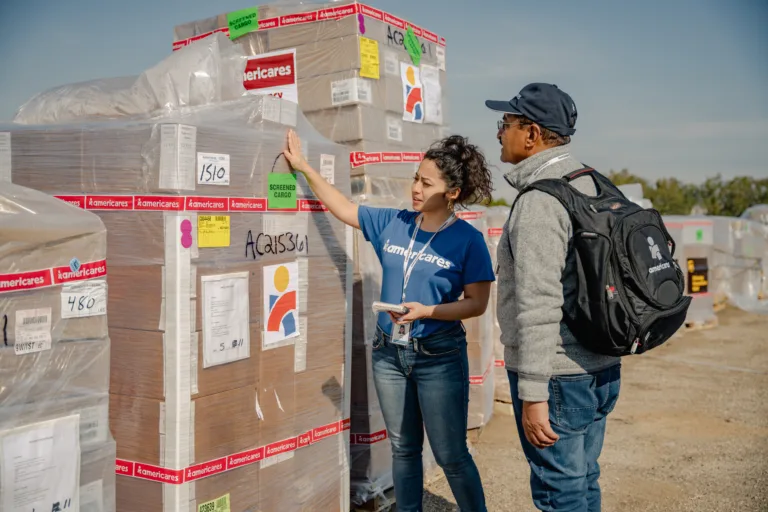 An Americares Emergency Relief Team receives the 16 tons of Americares medicine and supplies from in Adana, Turkiye as part of a large aid shipment delivered by the UPS Foundation, Feb. 21, 2023.